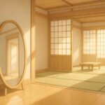 新居玄関に鏡を置いた明るい和モダンな部屋