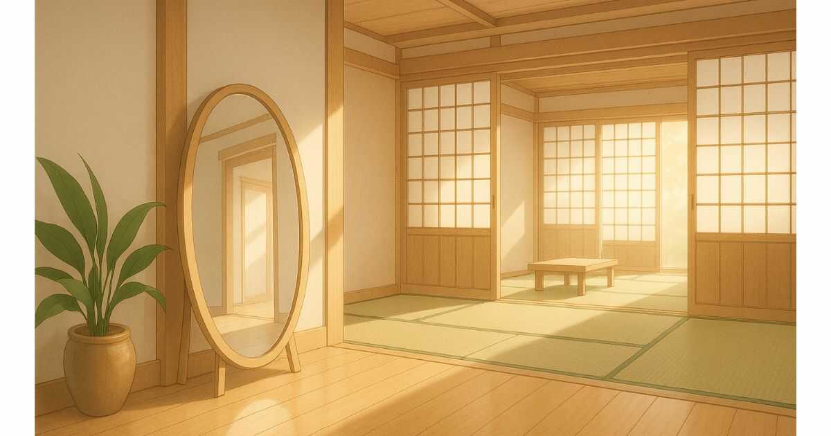 新居玄関に鏡を置いた明るい和モダンな部屋